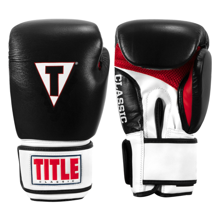 Title Boxing Classic Hook and Loop Training Boxing Gloves - Regular -  Black/Red 